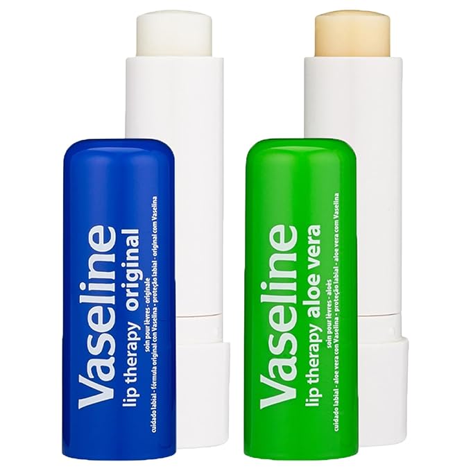Vaseline Lip Therapy Variety 4-Pack – Original + Aloe Vera Moisturizing Lip Balm with Vitamin E, 0.16 Oz Ea