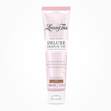 Loving Tan Rose Scented Deluxe Gradual Tan Lotion, Dark-Natural Looking Self Tanner, Professional Strength Sunless Tanner, 5+ Self Tanning Applications-Cruelty Free, Naturally Derived DHA-3.3 Fl Oz