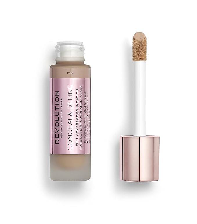 Makeup Revolution Conceal & Define Foundation, Cream Foundation Cruelty-Free, F10, 23ml
