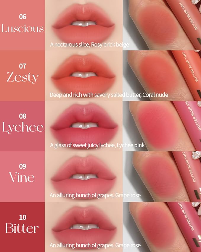 HOLIKA HOLIKA Butter Blur Lip Tint (02 PEANUT) - Korean Matte Lip Tint, Lightweight High-Pigmented Lips, Velvety Silky Smooth K-Beauty Lip Makeup, Long Wearing Formula
