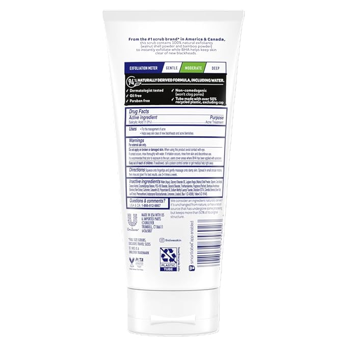 St. Ives Blackhead Clearing Face Scrub, Clears Blackheads & Unclogs Pores, Green Tea & Bamboo, Salicylic Acid Acne Treatment Facial Scrub, Moderate Exfoliator with Natural Exfoliants 6 oz, 6 Pack