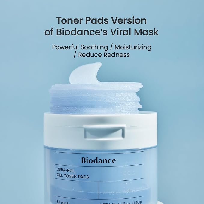 Biodance Cera-nol Gel Toner Pads | Hydrating, Soothing Korean Toner Pads for Sensitive Skin | 4.93 fl.oz.(140g), 60Pads
