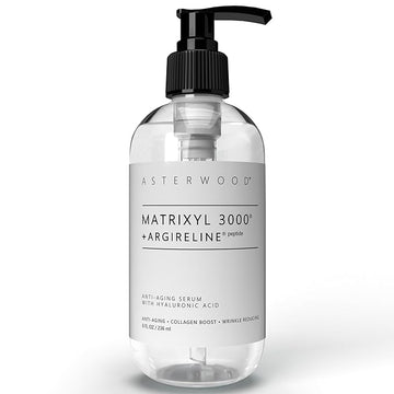 Asterwood Matrixyl 3000 + Argireline Serum for Face - Multi Peptide Serum with Hyaluronic Acid - Anti-Aging, Wrinkle Reducing, Collagen Boosting - Fragrance-Free - 8 Fl Oz