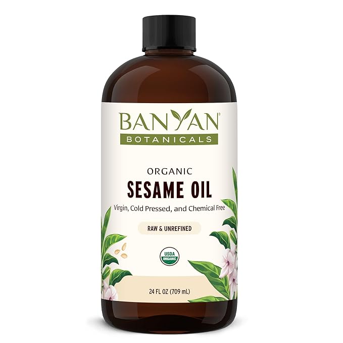 Banyan Botanicals Sesame Oil – Organic & Unrefined Sesame Oil for Skin, Body, Hair & More – Multiple Sizes – 24 oz – Non GMO Sustainably Sourced Vegan