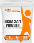 BulkSupplements.com BCAA 2:1:1 Powder - Branched Chain Amino Acids, BCAA Supplement, BCAAs Amino Acids Powder - Unflavored & Gluten Free, 1000mg per Serving, 1kg (2.2 lbs) (Pack of 1)