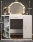 Vanity Desk with Mirror and Lights & Hidden Storage,3-Color Adjustable Lights, 4-Tier Open Shelves,Large Drawer, Extra-Wide 19.3" Desktop, White Dressing Table for Bedroom