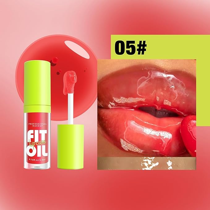 8 Colors Hydrating Lip Oil, Big Brush Head Lip Glaze Shiny Transparent Lip Glow Oil 0.35 Fl Oz, Glossy Finish (# 05)
