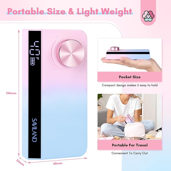 SAVILAND Portable Electric Nail Drill: 40000 RPM Rechargeable Electric Nail File for Acrylic Nails Professional with Ceramic Corn Head Nail Drill Bits for Nails Manicure Tools & Pedicure Kit Salon Use