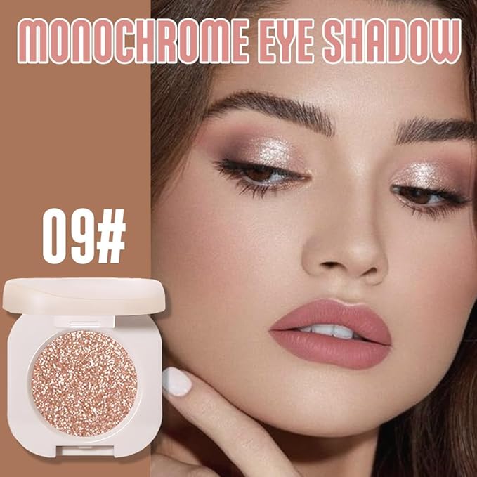 2Pcs Glitter Shimmer Sparkle Eyeshadow Palette Makeup, Light Brown Pearl White Glitter Shimmer Metallic Holographic Multichrome Cream Iridescent Single Monochrome Eye Shadow Makeup