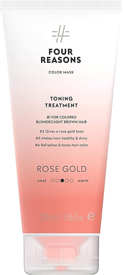 Four Reasons Color Mask - Rose Gold - (19 Colors) Toning Treatment, Color Depositing Conditioner, Tone & Enhance Color-Treated Hair - Semi Permanent Hair Dye, Vegan and Cruelty-Free, 6.76 fl oz
