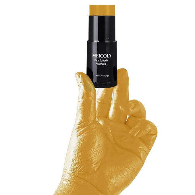 MEICOLY Yellow Face Body Paint Stick(1.06 Oz),Sally Makeup Dress Face Paint,Scarecrow Body Paint Stick,Sweatproof Waterproof Ginger Tan Face Paint for Halloween Special Effects SFX Cosplay