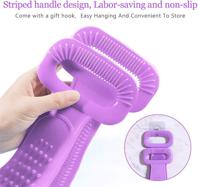 Inmorven Exfoliating Back Scrubber for Shower with Handles, 30 Inch Double-Sided Back Exfoliator Body Scrub Towel, Exfoliating Washcloth Bath Tool for use in Shower, Clean Skin for Men & Women(Purple)