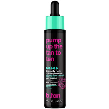 b.tan Darkest Self Tanning Drops for Face & Body | Pump Up the Tan to Ten - Insanely Dark Gradual Sunless Tanner Bronzing Glow Drops, Vegan, Cruelty Free, 1.0 Fl Oz