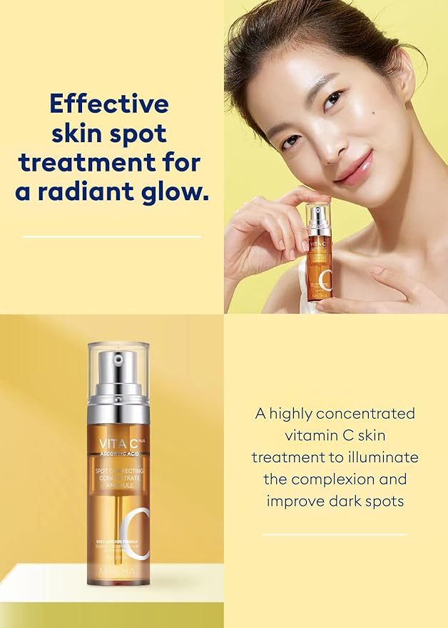 MISSHA Vita C Plus Spot Correcting Concentrate Ampoule 0.52 Fl oz/15ml, Korean Vitamin C Serum for Face, Improves Dark Spots & Firms Skin with 33% VITA C Liposome Formula