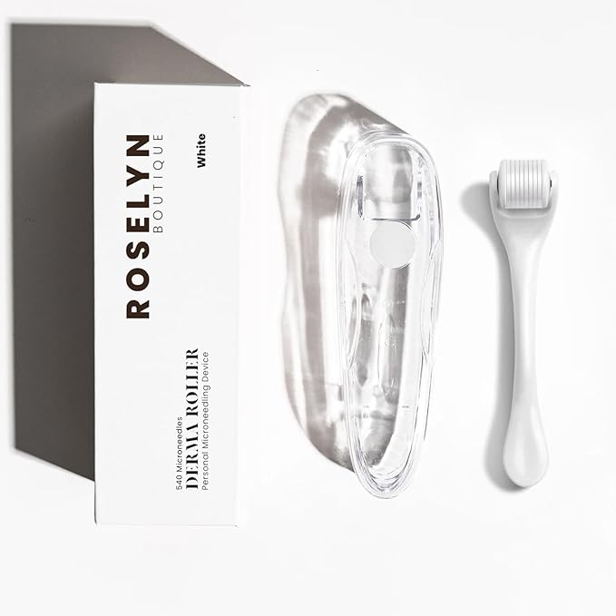 ROSELYNBOUTIQUE Derma Roller for Hair Beard Facial Skin Face 540 Microneedles At-Home Beauty Instrument White Holiday Gift for Men Women