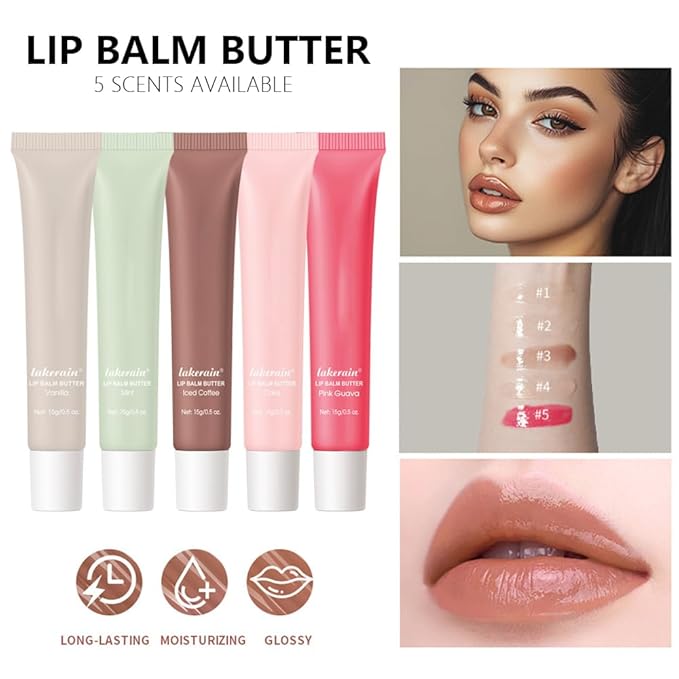 Summer Lip Butter Balm Lip Gloss, Ultra-Hydrating Natural Vegan Lip Balm, Sheer-Tinted Shine & Hydration, Soothes & Softens Dry Lips Skincare, Bálsamo labial hidratante #5 Pink Guava