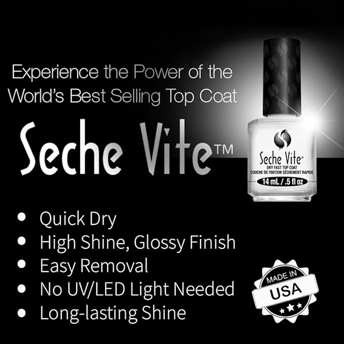 Seche Vite Dry Fast Top Coat for Nail Polish and Manicure, 0.5 oz, 2-pack