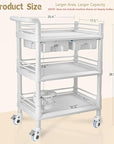 Beauty Trolley Cart with Wheels, Esthetician Cart with Handrail, Bucket and 2 Big Drawer, 3 Tier Heavy Duty Vacuum Therapy Machine Trolley, Load 330lbs, 360° Rotate Silent Wheels