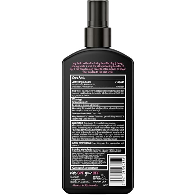 b.tan SPF 7 Deep Tanning Dry Spray | Hello Sunshine Tanning Oil - Enriched w/Bronzer & Tan Boosting Actives, Deeply Nourishes Skin w/Goji Berry, Pomegranate + Açai, Vegan, Cruelty Free, 8 Fl Oz