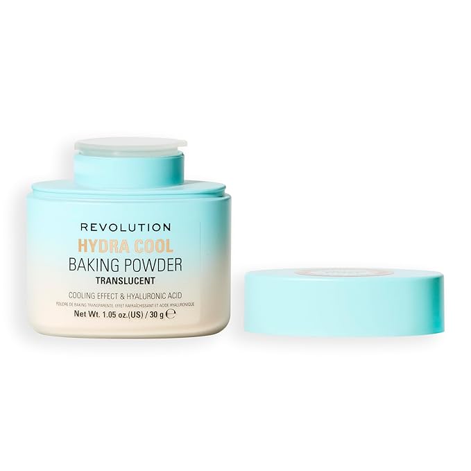 Revolution Beauty London, Hydra Cool Cooling Loose Baking Powder, Makeup Setting Powder for Hydrating Skin, Enriched with Hyaluronic Acid, Vegan & Cruelty-Free, 1.05 oz
