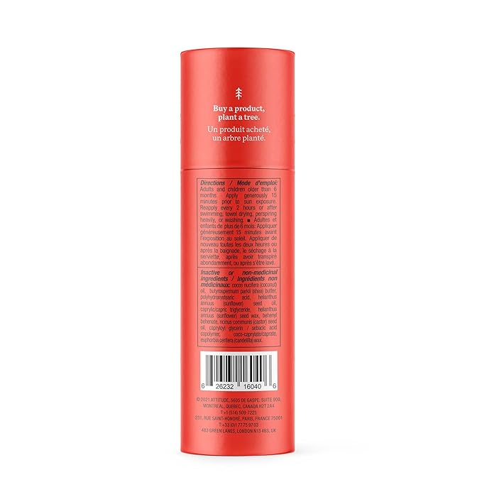 ATTITUDE Sunscreen Stick, Broad Spectrum UVA/UVB, Plant and Mineral-Based Ingredients,Vegan and Cruelty-free Sun Care Products, Face, SPF 30, Unscented, 1 Ounce (16040)