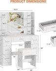 Vanity Desk with Mirror, Stool, Touch LED Light and Power Outlet Makeup Vanity Table with 7 Drawers and 6 Storage Shelves Dressing Table for Bedroom Dressing Room