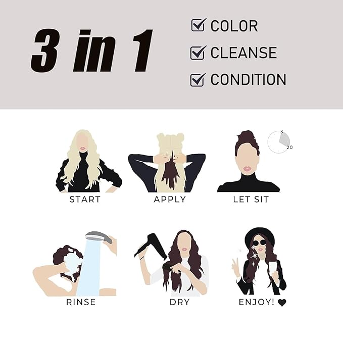 Instant Hair Color Shampoo in Minutes - 3 in 1 Cherry Brown Dye, Long Lasting, Easy to Use