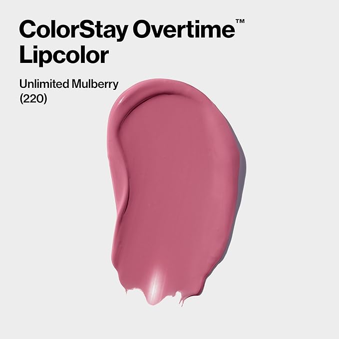 Revlon Liquid Lipstick with Clear Lip Gloss, ColorStay Overtime Lipcolor, Dual Ended with Vitamin E, 220 Unlimited Mulberry, 0.07 Fl Oz