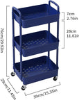 Sywhitta 3-Tier Plastic Rolling Utility Cart with Handle, Multi-Functional Storage Trolley for Office, Living Room, Kitchen, Movable Storage Organizer with Wheels, Blue
