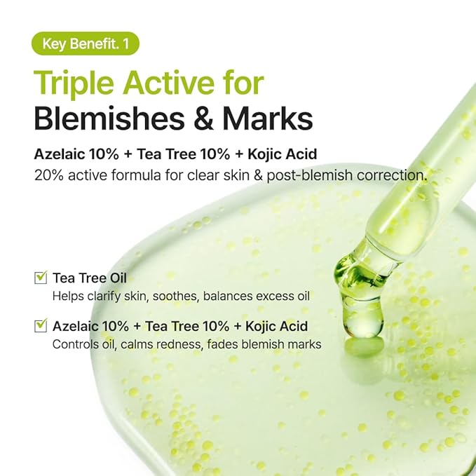 PURITO Azelaic Acid 10% + Kojic Acid + Tea Tree Facial Serum | for Acne & Marks, Breakouts | High-Level Azelaic Acid 10% | Korean skincare, 30mL 1.01 fl.oz