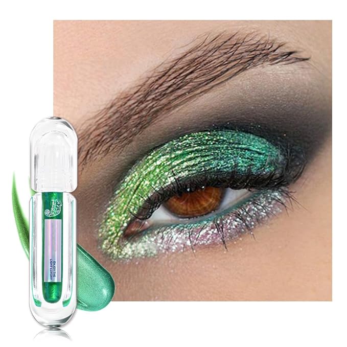 AMY'S DIARY Duochrome MultiChrome Chameleon Green Liquid Metallic Eyeshadow, High-Impact Multi-Dimensional Finish,Deep green Silky Smooth and High Pigment Holographic Glitter Eyeshadow Makeup (02#)