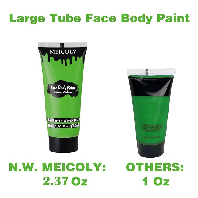 MEICOLY Light Green Face Body Paint(2.37Oz),Lime Green Face Paint for Halloween SFX Witch Makeup,Elphaba Green Face Paint,Camouflage Hunting Hulk Gamora,St Patrick's Day Accessories