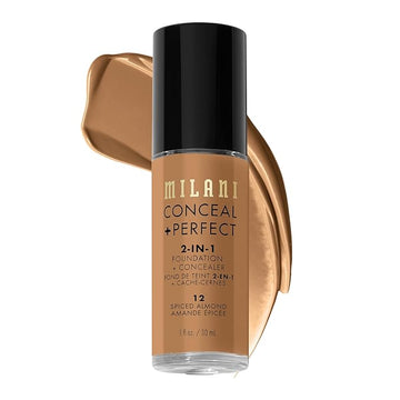 Milani Conceal + Perfect 2-in-1 Foundation + Concealer for a Flawless Complexion, Under Eye Corrector, Cover Redness and Imperfections, Waterproof and Sweatproof - Spiced Almond
