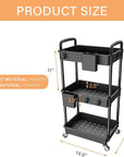 3 Tier Rolling Utility Cart with Handle,REBECAT Utility Cart Made of Multifunctional Storage Organizer Tool for Kitchen,Bathroom,Living Room,Office(Black)