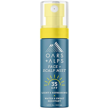 Oars + Alps Face & Scalp Sunscreen Spray Mist, SPF 35 Facial & Hair Sunscreen, Infused with Aloe Vera + Cucumber, Water & Sweat Resistant, Summer Splash Scent, 1.5oz
