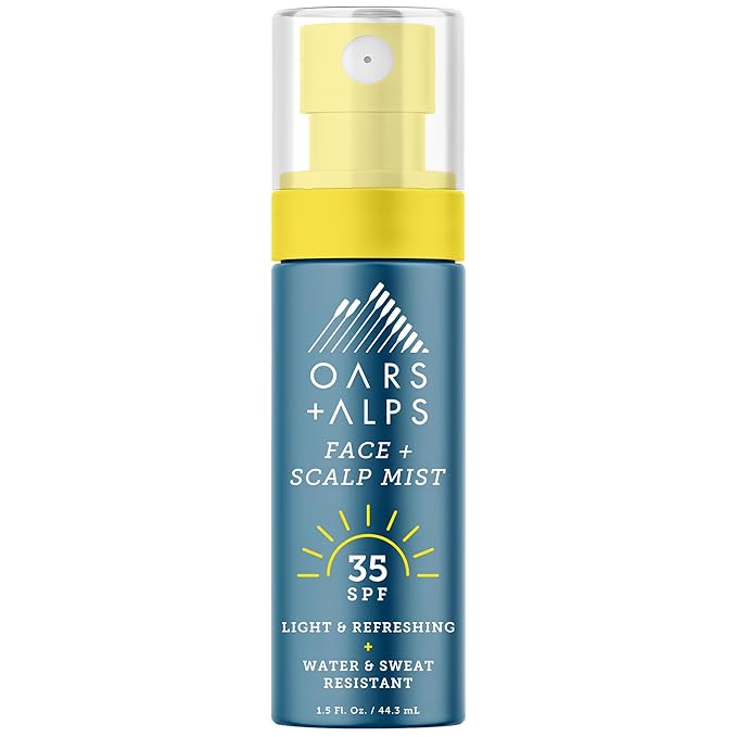 Oars + Alps Face & Scalp Sunscreen Spray Mist, SPF 35 Facial & Hair Sunscreen, Infused with Aloe Vera + Cucumber, Water & Sweat Resistant, Summer Splash Scent, 1.5oz