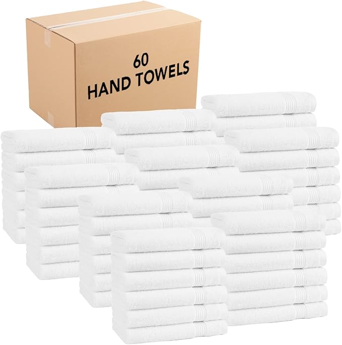 Arkwright Bathroom Hand Towels Set of 6 - (Bulk Case of 60) Super Soft 100% Cotton, 600 GSM Quick Dry & Absorbent, Luxury Bath Essentials for Hotels, Spa, Hosts, and Vacation Rentals, Dove White