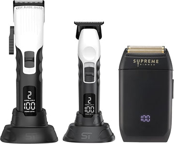 Supreme Trimmer 3-in-1 Barber Bundle | 2Spee Clipper, 2Spee Trimmer & Crunch Foil Shaver | Professional Beard Trimmer Men’s Hair Clipper Kit | White