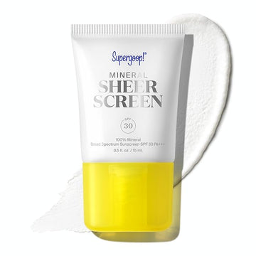 Supergoop! Mineral Sheerscreen SPF 30 PA+++, 0.5 fl oz - 100% Mineral, Broad Spectrum Face Sunscreen + Primer + Helps Filter Blue Light - Satin Finish - For All Skin Types