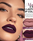 Kaely 2-in-1 Matte Lipstick and Lip Liner, Liquid Lip Stain Makeup for women Long Lasting Waterproof Smudge Proof, labiales matte mate larga duracion listip 24 hours originales, 01 Dark Plum Purple