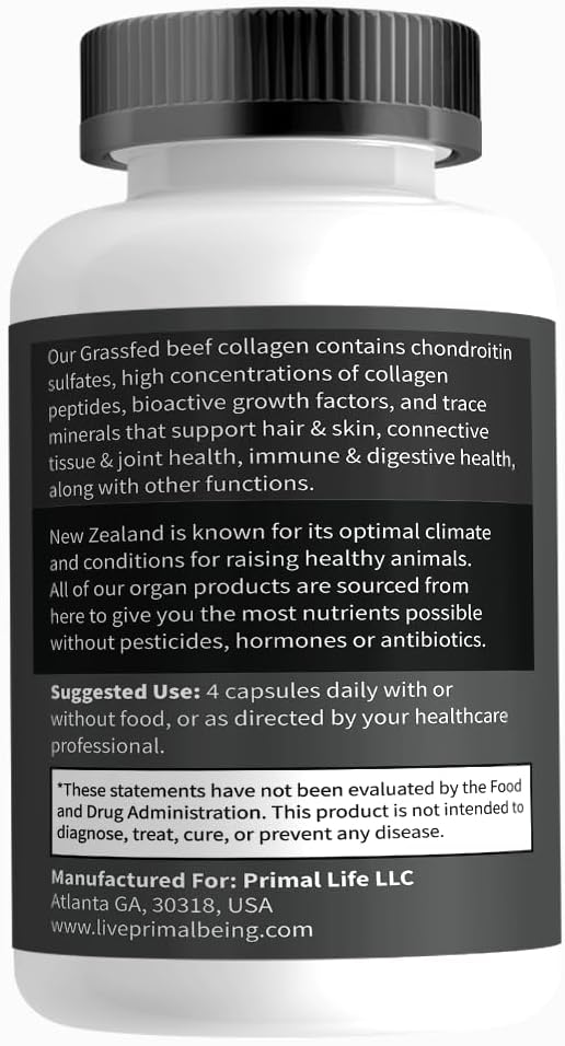 Primal Being Grassfed Beef Cartilage Collagen (Type I-V & XI)- Supports Hair, Skin, Nails, Joint Health, Immunity, Digestion, Post Exercise Recovery - 120 Capsules, 3000 mg per Serving