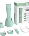 OLOV Electric Body Hair Trimmer - Groin Trimmer for Men - Bikini Trimmer Women - Wet/Dry Shaver Groomer, Replaceable Ceramic Blade Heads, USB Recharge Dock, Waterproof Hygiene Razor, Green