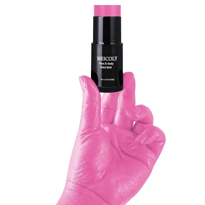 MEICOLY Pink Face Body Paint Stick(1.06 Oz),Blendable Halloween Face Paint ,Pink Accessories for Spirit Week,Sweatproof Waterproof Body Paint Makeup Oil Based Stick for Special Effects SFX Cosplay