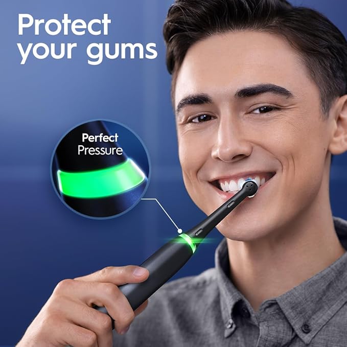 Oral-B iO Series 6 Rechargeable Electric Toothbrush with Visible Pressure Sensor to Protect Gums, 2 Minute Timer, 5 Cleaning Settings, 1 Replacement Toothbrush Head, and Travel Case, Grey Opal
