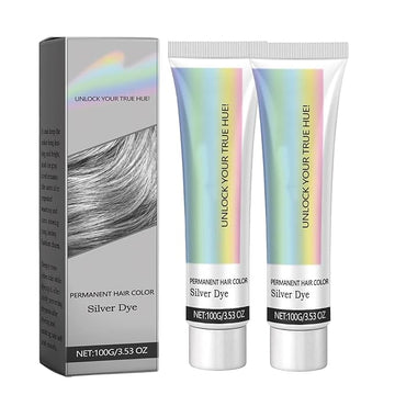 2-in-1 Natural Essence Extract Silver Hair Dye, Caremey No Bleaching SilverGrey & Smoke Grey Hair (2pcs)