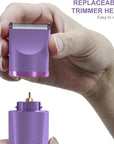 OLOV Electric Body Hair Trimmer - Groin Trimmer for Men - Bikini Trimmer Women - Wet/Dry Shaver Groomer, Replaceable Ceramic Blade Heads, USB Recharge Dock, Waterproof Hygiene Razor, Bright Purple