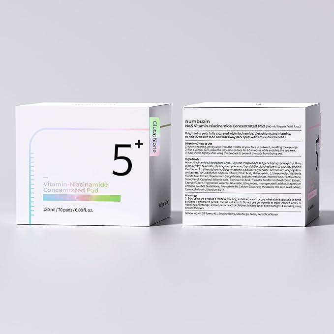 numbuzin No.5 Toner Pads | Vitamin-Niacinamide Concentrated Pad | Double-Sided | Glutathione, Niacinamide, PHA & LHA | Exfoliation, Hyperpigmentation Care | 70 Pads/180 ml