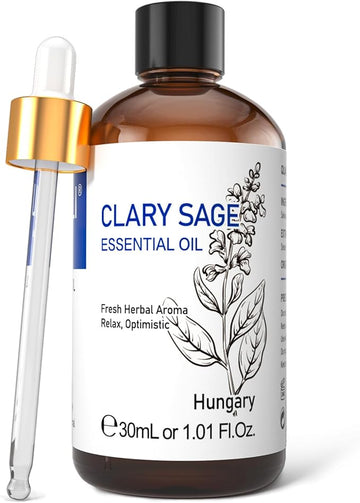 HIQILI 1 Fl Oz Clary Sage Oil Essential Oil, 100% Pure Undiluted for Diffuser, Aromatherapy - 30ml