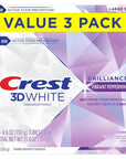 Crest 3D White Brilliance Vibrant Peppermint Teeth Whitening Toothpaste, 4.6 oz Pack of 3, Anticavity Fluoride Toothpaste, 100% More Surface Stain Removal, 24 Hour Active Stain Prevention