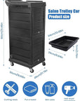 EBANKU Salon Beauty Rolling Trolley Cart, Black Hair Salon Storage Cabinet Barber Organizer Tool Multi Drawers Rolling Cart Free Standing Furniture with 4 Universal Wheels Hair Salons Supplies